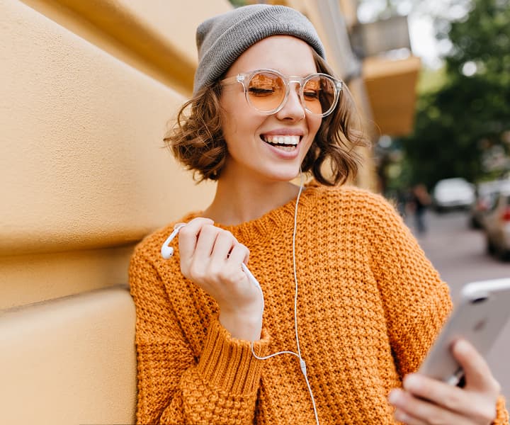 Portrait of a girl studying on a smartphone